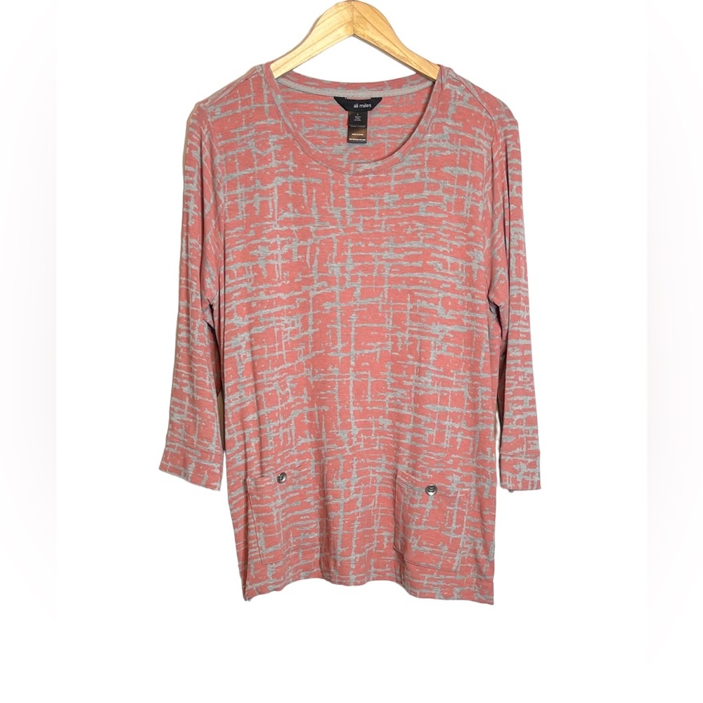 ✅SOLD-Ali Miles | Jersey Knit Blouse Pockets 3/4 Sleeve Stretch Abstract - Picture 5 of 8